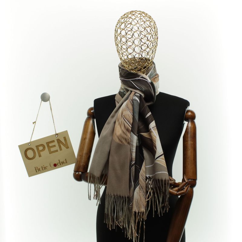 Fashion, accesorii si bijuterii - Femei - Accesorii femei - Esarfe si fulare femei - Esarfa dama, din lana, Buticcochet, 70x180 cm, imprimeu cu frunze, Multicolor - ES3579 - Infinity.ro