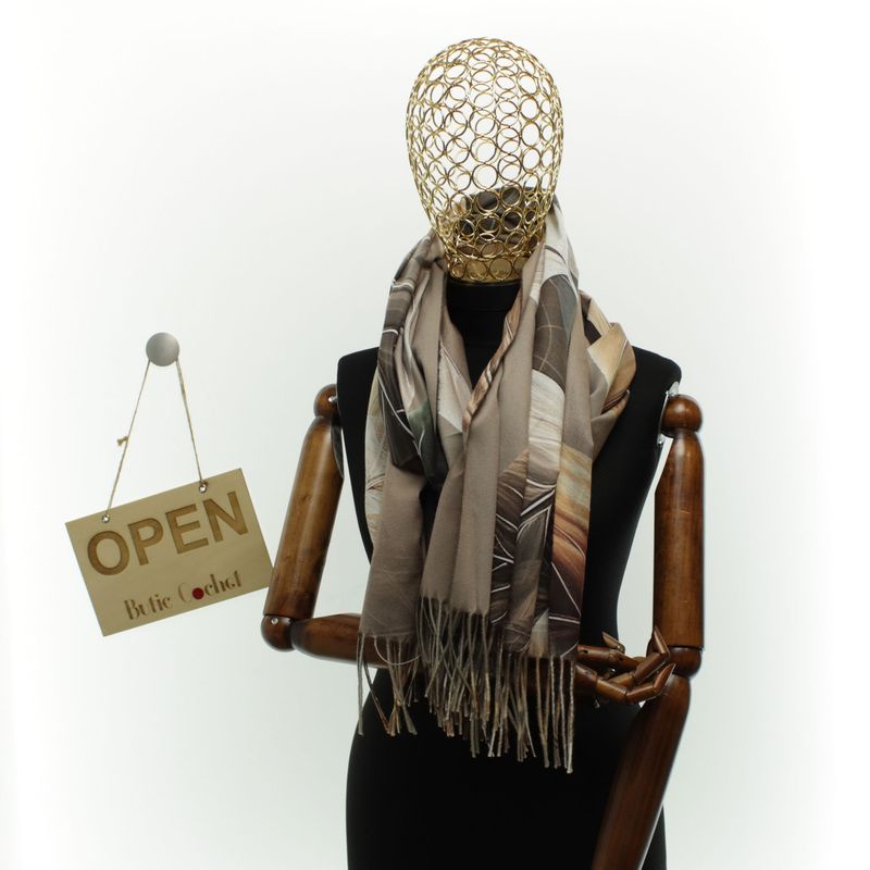Fashion, accesorii si bijuterii - Femei - Accesorii femei - Esarfe si fulare femei - Esarfa dama, din lana, Buticcochet, 70x180 cm, imprimeu cu frunze, Multicolor - ES3579 - Infinity.ro