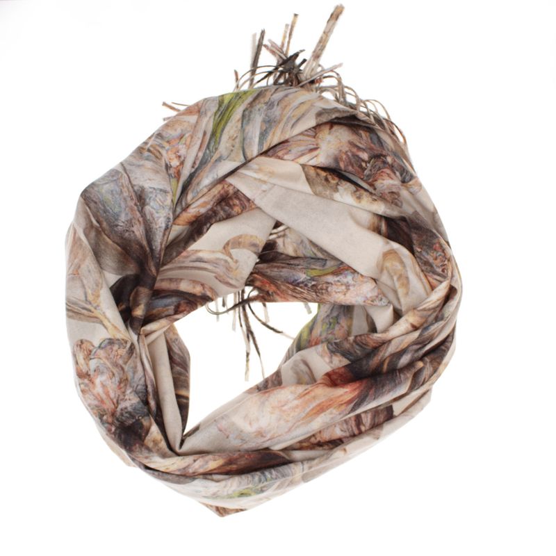 Fashion, accesorii si bijuterii - Femei - Accesorii femei - Esarfe si fulare femei - Esarfa dama, din lana, Buticcochet, 70x180 cm, imprimeu cu flori stilizate, Bej - ES3584 - Infinity.ro