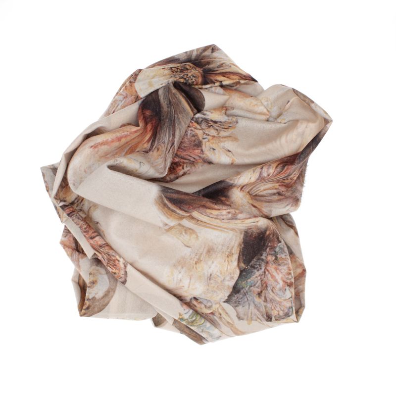 Fashion, accesorii si bijuterii - Femei - Accesorii femei - Esarfe si fulare femei - Esarfa dama, din lana, Buticcochet, 70x180 cm, imprimeu cu flori stilizate, Bej - ES3584 - Infinity.ro