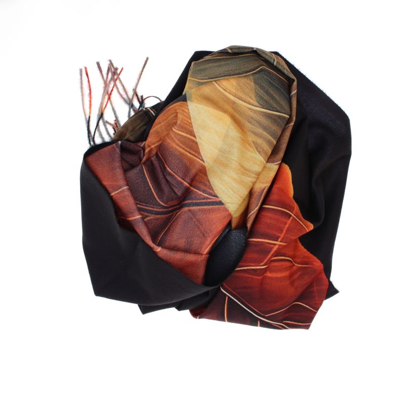 Fashion, accesorii si bijuterii - Femei - Accesorii femei - Esarfe si fulare femei - Esarfa dama, din lana, Buticcochet, 70x180 cm, imprimeu cu frunze, Multicolor - ES3581 - Infinity.ro