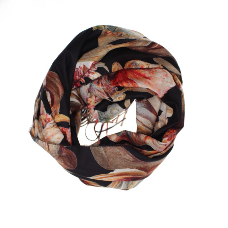 Fashion, accesorii si bijuterii - Femei - Accesorii femei - Esarfe si fulare femei - Esarfa dama, din lana, Buticcochet, 70x180 cm, imprimeu cu flori stilizate, Negru  - ES3585 - Infinity.ro