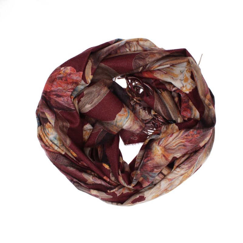 Fashion, accesorii si bijuterii - Femei - Accesorii femei - Esarfe si fulare femei - Esarfa dama, din lana, Buticcochet, 70x180 cm, imprimeu cu flori stilizte, Visiniu - ES3582 - Infinity.ro
