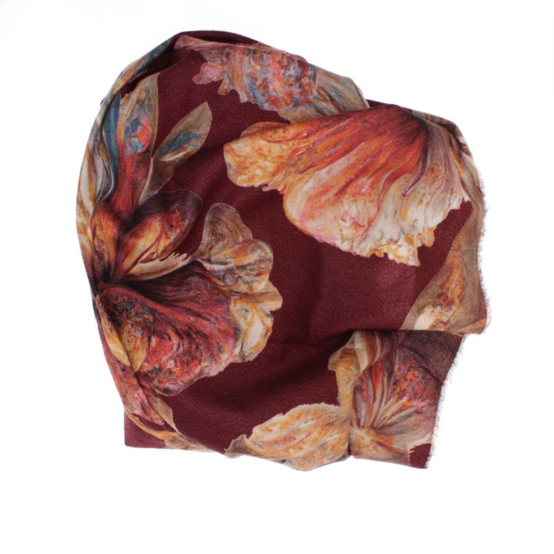 Fashion, accesorii si bijuterii - Femei - Accesorii femei - Esarfe si fulare femei - Esarfa dama, din lana, Buticcochet, 70x180 cm, imprimeu cu flori stilizte, Visiniu - ES3582 - Infinity.ro