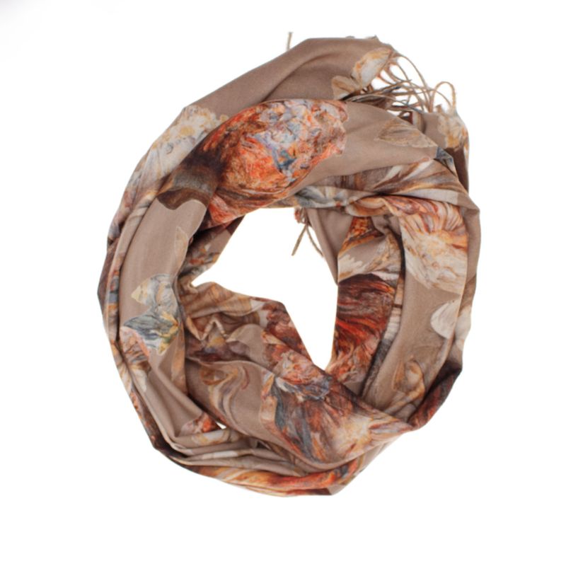 Fashion, accesorii si bijuterii - Femei - Accesorii femei - Esarfe si fulare femei - Esarfa dama, din lana, Buticcochet, 70x180 cm, imprimeu cu flori stilizate, Maro - ES3586 - Infinity.ro