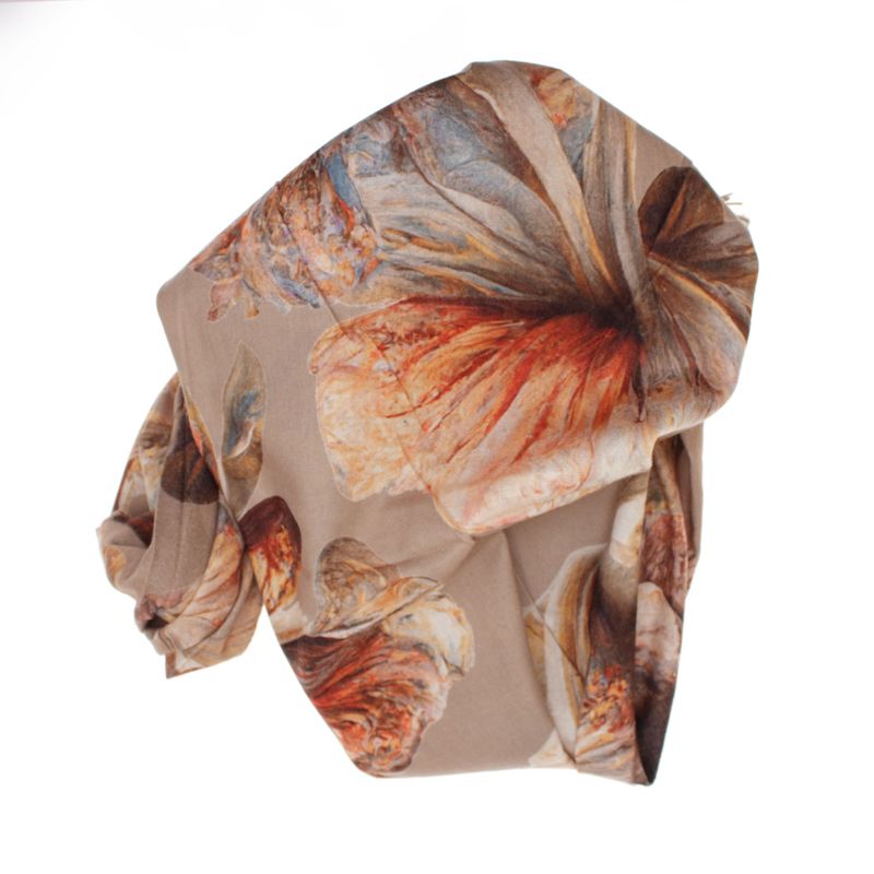 Fashion, accesorii si bijuterii - Femei - Accesorii femei - Esarfe si fulare femei - Esarfa dama, din lana, Buticcochet, 70x180 cm, imprimeu cu flori stilizate, Maro - ES3586 - Infinity.ro