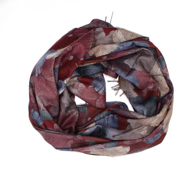Fashion, accesorii si bijuterii - Femei - Accesorii femei - Esarfe si fulare femei - Esarfa dama, din lana, Buticcochet, 70x180 cm, imprimeu cu frunze, Visiniu - ES3591 - Infinity.ro