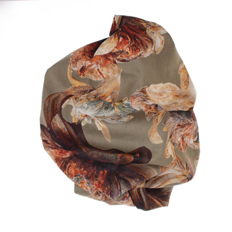Fashion, accesorii si bijuterii - Femei - Accesorii femei - Esarfe si fulare femei - Esarfa dama, din lana, Buticcochet, 70x180 cm, imprimeu cu flori stilizate, Kaki - ES3587 - Infinity.ro