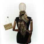 Fashion, accesorii si bijuterii - Femei - Accesorii femei - Esarfe si fulare femei - Esarfa dama, din lana, Buticcochet, 70x180 cm, imprimeu cu flori stilizate, Kaki - ES3587 - Infinity.ro