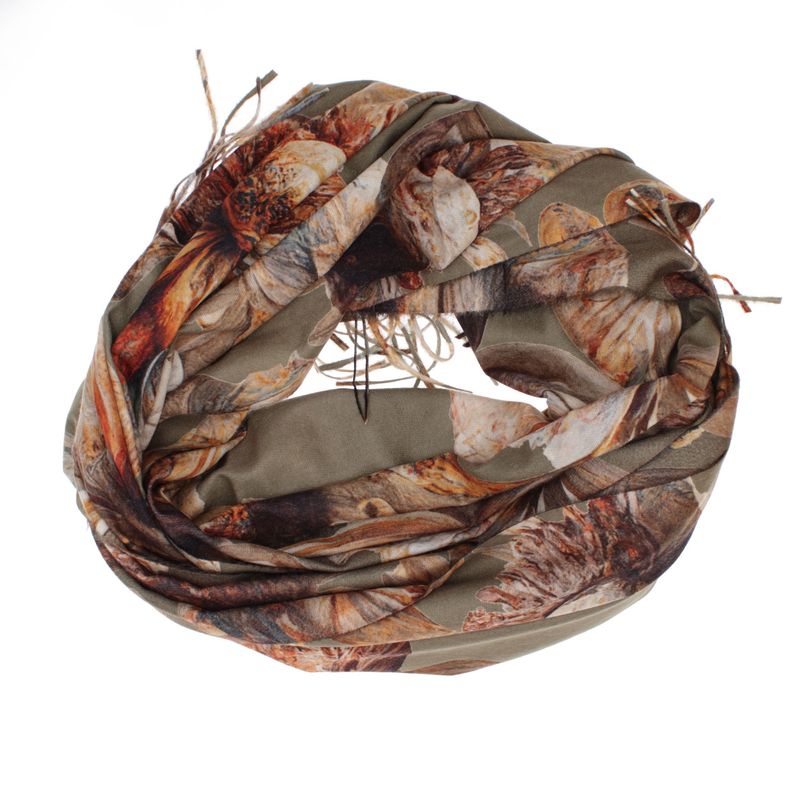 Fashion, accesorii si bijuterii - Femei - Accesorii femei - Esarfe si fulare femei - Esarfa dama, din lana, Buticcochet, 70x180 cm, imprimeu cu flori stilizate, Kaki - ES3587 - Infinity.ro