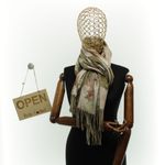 Fashion, accesorii si bijuterii - Femei - Accesorii femei - Esarfe si fulare femei - Esarfa dama, din lana, Buticcochet, 70x180 cm, imprimeu cu frunze, Kaki - ES3594 - Infinity.ro