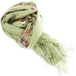 Fashion, accesorii si bijuterii - Femei - Accesorii femei - Esarfe si fulare femei - Esarfa de dama, din lana, Buticcochet, model cu broderie, 70x190 cm, Vernil - ES3223 - Infinity.ro