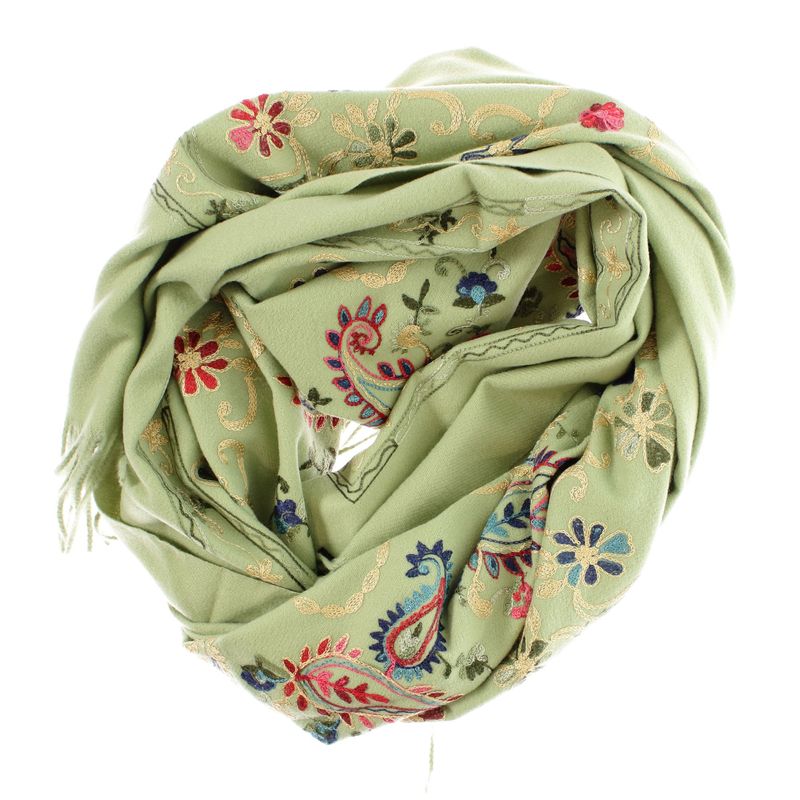 Fashion, accesorii si bijuterii - Femei - Accesorii femei - Esarfe si fulare femei - Esarfa de dama, din lana, Buticcochet, model cu broderie, 70x190 cm, Vernil - ES3223 - Infinity.ro