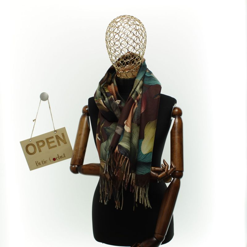 Fashion, accesorii si bijuterii - Femei - Accesorii femei - Esarfe si fulare femei - Esarfa dama, din lana, Buticcochet, 70x180 cm, imprimeu floral stilizat, Multicolor - ES3603 - Infinity.ro