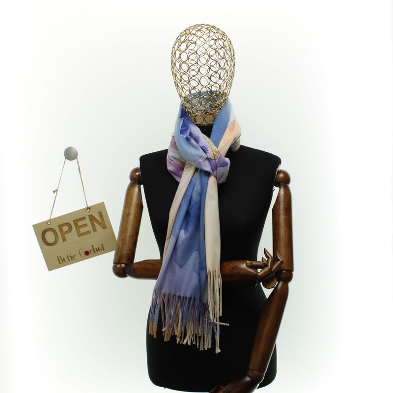 Fashion, accesorii si bijuterii - Femei - Accesorii femei - Esarfe si fulare femei - Esarfa dama, din lana, Buticcochet, 70x180 cm, imprimeu floral stilizat, Multicolor - ES3599 - Infinity.ro