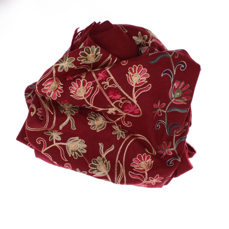 Fashion, accesorii si bijuterii - Femei - Accesorii femei - Esarfe si fulare femei - Esarfa dama, din lana, Buticcochet, 70x180 cm, model cu boderie, Visiniu - ES3488 - Infinity.ro