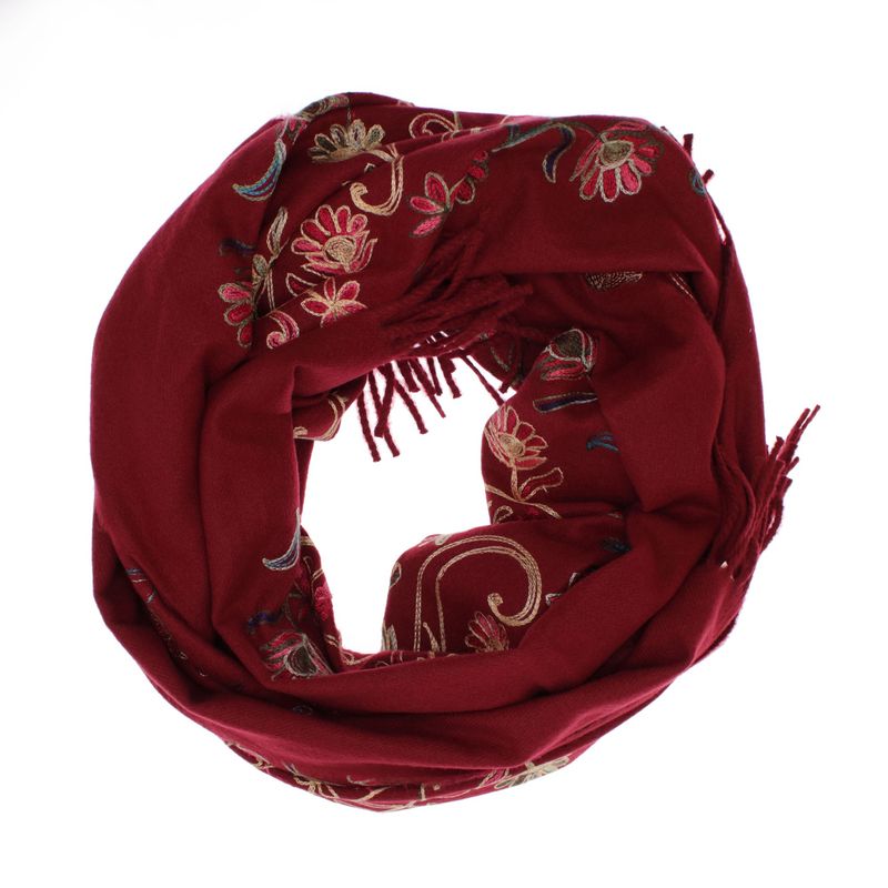 Fashion, accesorii si bijuterii - Femei - Accesorii femei - Esarfe si fulare femei - Esarfa dama, din lana, Buticcochet, 70x180 cm, model cu boderie, Visiniu - ES3488 - Infinity.ro