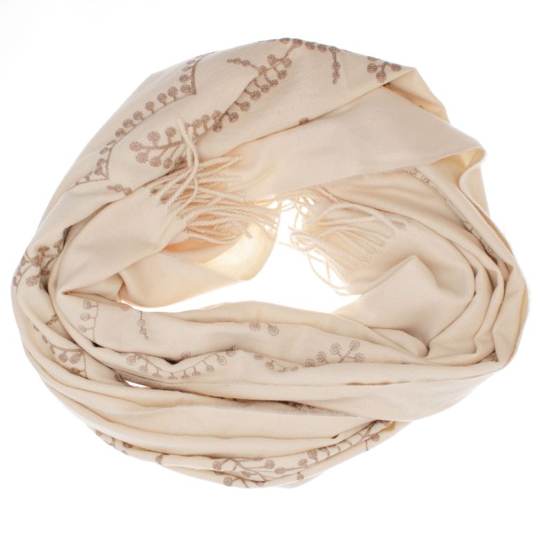 Fashion, accesorii si bijuterii - Femei - Accesorii femei - Esarfe si fulare femei - Esarfa dama, din lana, Buticcochet, 70x180 cm, model cu boderie, Bej - ES3445 - Infinity.ro