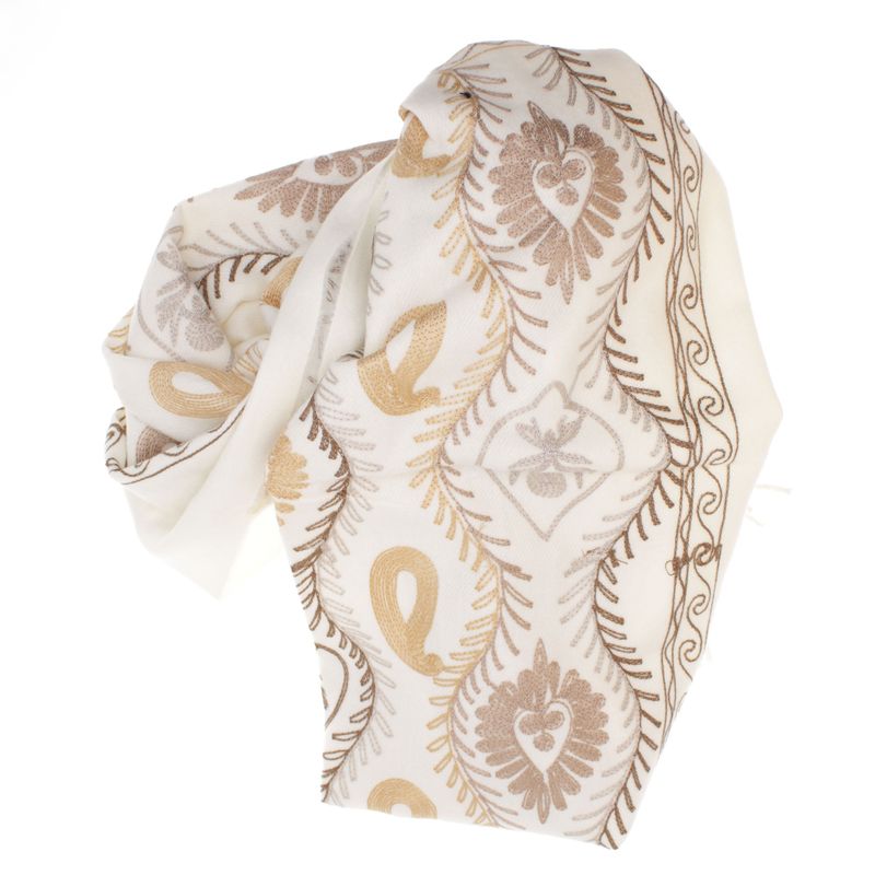Fashion, accesorii si bijuterii - Femei - Accesorii femei - Esarfe si fulare femei - Esarfa dama, din lana, Buticcochet, 70x180 cm, model cu boderie, Alb - ES3440 - Infinity.ro