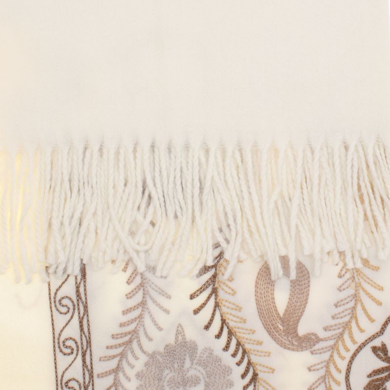 Fashion, accesorii si bijuterii - Femei - Accesorii femei - Esarfe si fulare femei - Esarfa dama, din lana, Buticcochet, 70x180 cm, model cu boderie, Alb - ES3440 - Infinity.ro
