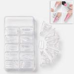 Ingrijire personala si Cosmetice - Manichiura si pedichiura - Produse nail art - Set Forme Reutilizabile pentru Unghii, Square, 100 buc, cu 5 Clipsuri, Transparent - Infinity.ro