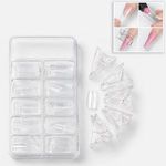 Ingrijire personala si Cosmetice - Manichiura si pedichiura - Produse nail art - Set Forme Reutilizabile pentru Unghii, Square, 100 buc, cu 5 Clipsuri, Transparent - Infinity.ro