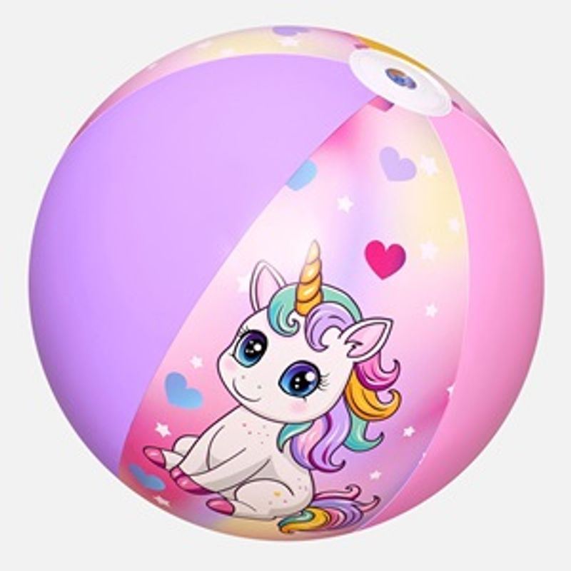 Jucarii, Copii si Bebe - Jucarii si jocuri - Jucarii de exterior - Saltele si mingi pentru plaja - Minge gonflabila de plaja cu model unicorn, 51 cm, roz si mov - Infinity.ro