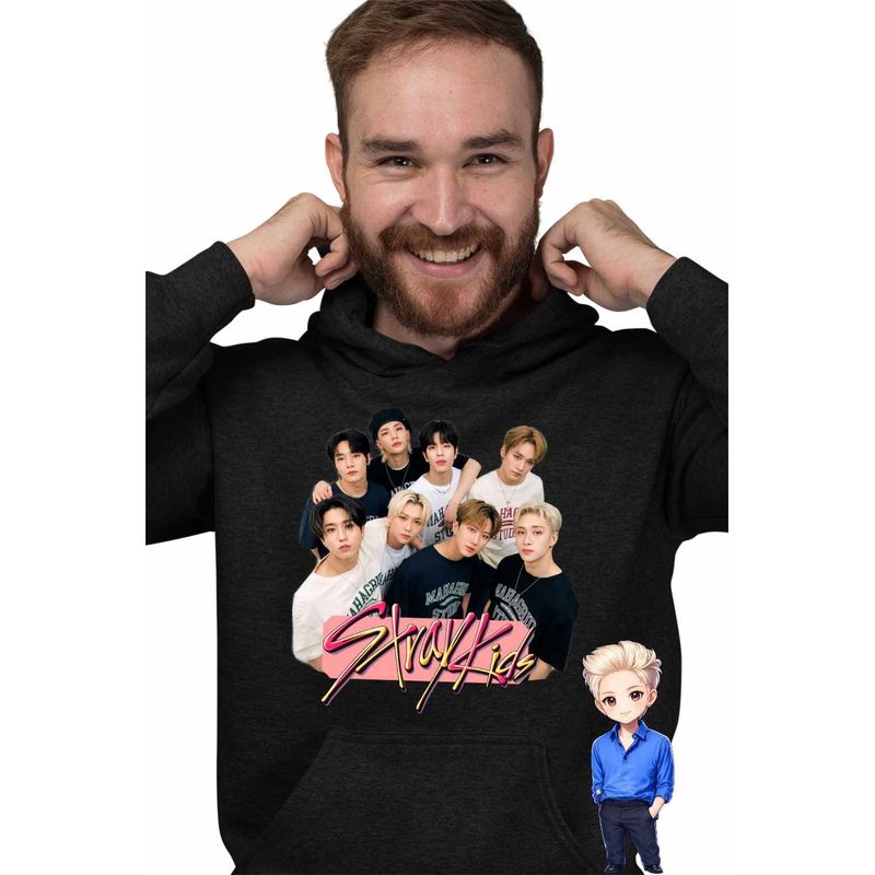 Fashion, accesorii si bijuterii - Barbati - Imbracaminte - Hanorace barbati - Hanorac Personalizat Barbati Stray Kids Party Merch Kpop, negru, marime L - Infinity.ro