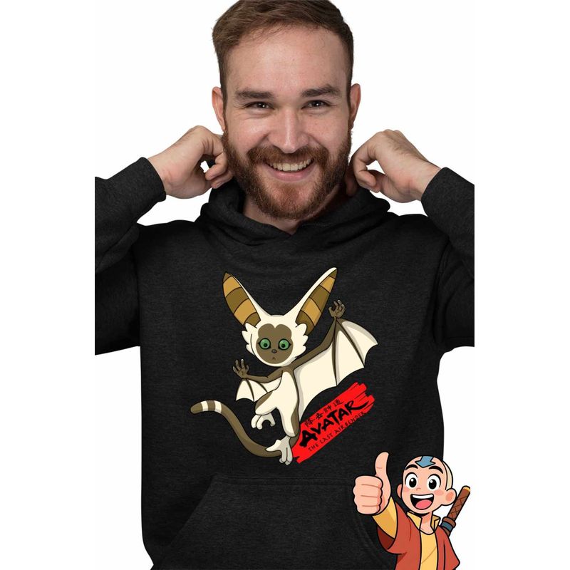 Fashion, accesorii si bijuterii - Barbati - Imbracaminte - Hanorace barbati - Hanorac Barbati Avatar Momo Last Airbender Maestru al Aerului, negru, marime 3XL - Infinity.ro