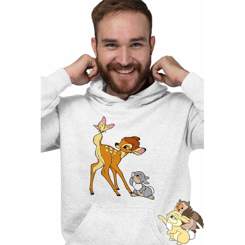 Fashion, accesorii si bijuterii - Barbati - Imbracaminte - Hanorace barbati - Hanorac Personalizat Barbati Bambi Fluturas Thumper Coada Iepure, alb, marime M - Infinity.ro