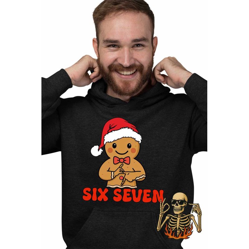 Fashion, accesorii si bijuterii - Barbati - Imbracaminte - Hanorace barbati - Hanorac Barbati Six Seven Omul de Turta Dulce Craciun, negru, marime 3XL - Infinity.ro