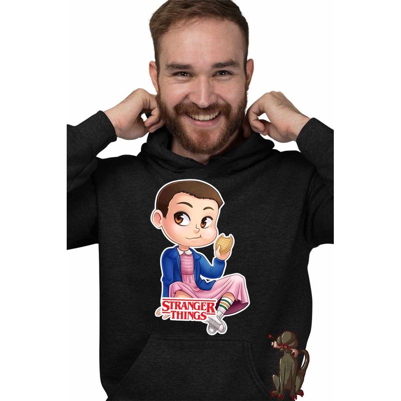 Fashion, accesorii si bijuterii - Barbati - Imbracaminte - Hanorace barbati - Hanorac Barbati Stranger Things Jane Eleven Desene Cartoon, negru, marime 3XL - Infinity.ro