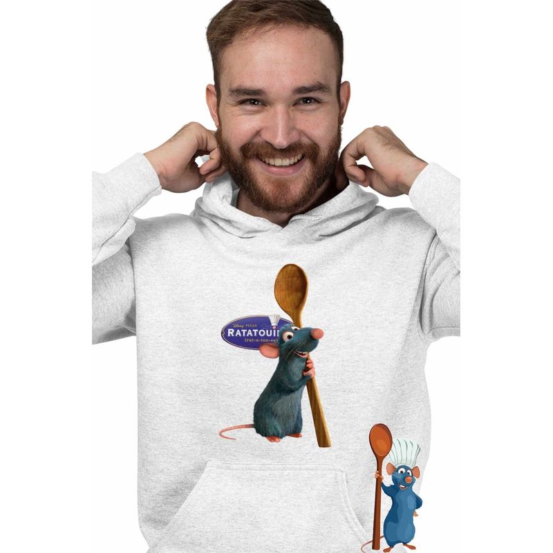 Fashion, accesorii si bijuterii - Barbati - Imbracaminte - Hanorace barbati - Hanorac Personalizat Barbati Ratatouille Chef Remy Soricel Bucatar, alb, marime L - Infinity.ro