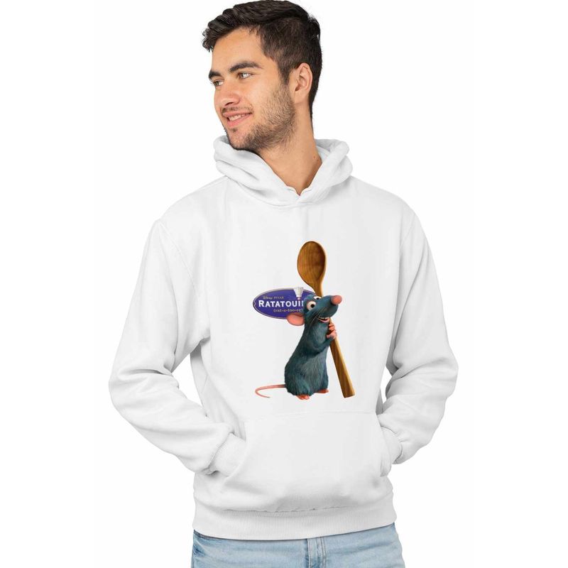 Fashion, accesorii si bijuterii - Barbati - Imbracaminte - Hanorace barbati - Hanorac Personalizat Barbati Ratatouille Chef Remy Soricel Bucatar, alb, marime L - Infinity.ro