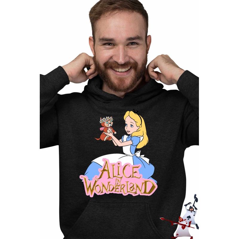 Fashion, accesorii si bijuterii - Barbati - Imbracaminte - Hanorace barbati - Hanorac Personalizat Barbati Alice Tara Minunilor Dinah, negru, marime XL - Infinity.ro
