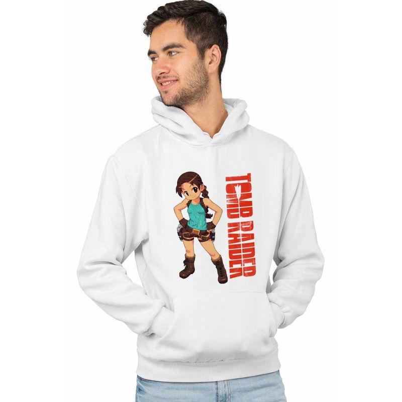 Fashion, accesorii si bijuterii - Barbati - Imbracaminte - Hanorace barbati - Hanorac Barbati Tomb Raider Chibi Fan Art Lara Croft Airsoft, alb, marime M - Infinity.ro