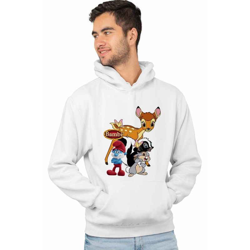 Fashion, accesorii si bijuterii - Barbati - Imbracaminte - Hanorace barbati - Hanorac Personalizat Barbati Bambi Papa Strumf Flower Thumper Sconcs Padure, alb, marime 3XL - Infinity.ro
