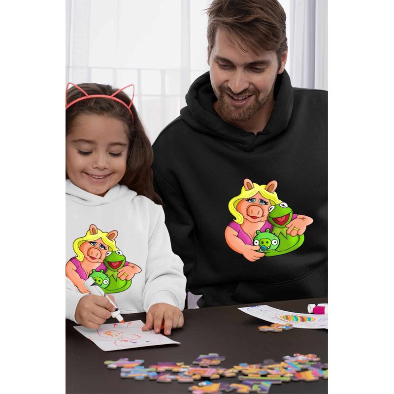 Fashion, accesorii si bijuterii - Barbati - Imbracaminte - Hanorace barbati - Hanorac Personalizat Barbati The Muppets Kermit the Frog Miss Piggy, negru, marime 3XL - Infinity.ro
