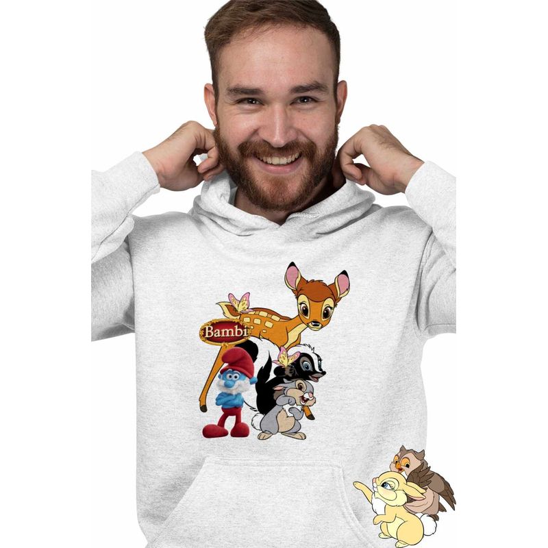 Fashion, accesorii si bijuterii - Barbati - Imbracaminte - Hanorace barbati - Hanorac Personalizat Barbati Bambi Papa Strumf Flower Thumper Sconcs Padure, alb, marime 3XL - Infinity.ro