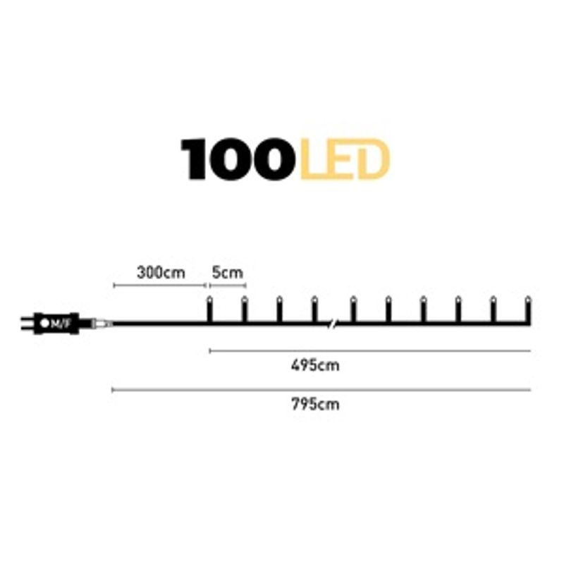 Casa si Gradina - Corpuri si surse de iluminat - Iluminat exterior - Instalatii luminoase exterior - Instalatie Lumini LED cu 100 Becuri Alb Cald, 7.95m, Programabile Interior/Exter - Infinity.ro