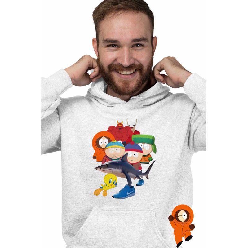Fashion, accesorii si bijuterii - Barbati - Imbracaminte - Hanorace barbati - Hanorac Barbati South Park Tweety Tralalero Tralala Brainrot Diavol Brainrot Italian, alb, marime S - Infinity.ro