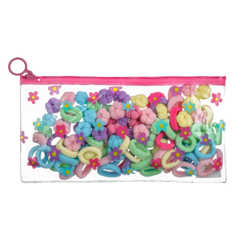 Fashion, accesorii si bijuterii - Copii - Accesorii copii - Accesorii pentru par copii - Set 100 de Elastice de Par pentru Copii, Diverse Culori, Material Textil, Geanta Transparenta cu Fermoar - Infinity.ro