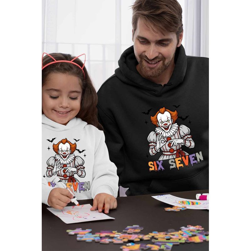 Fashion, accesorii si bijuterii - Barbati - Imbracaminte - Hanorace barbati - Hanorac Barbati Six Seven Horror Pennywise 67 Halloween, negru, marime 2XL - Infinity.ro
