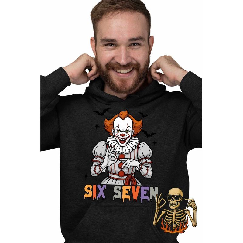 Fashion, accesorii si bijuterii - Barbati - Imbracaminte - Hanorace barbati - Hanorac Barbati Six Seven Horror Pennywise 67 Halloween, negru, marime 2XL - Infinity.ro