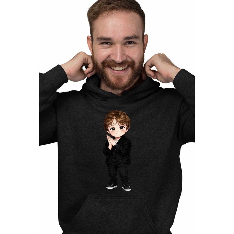Fashion, accesorii si bijuterii - Barbati - Imbracaminte - Hanorace barbati - Hanorac Personalizat Barbati Lewis Capaldi Chibi Cartoon, negru, marime S - Infinity.ro