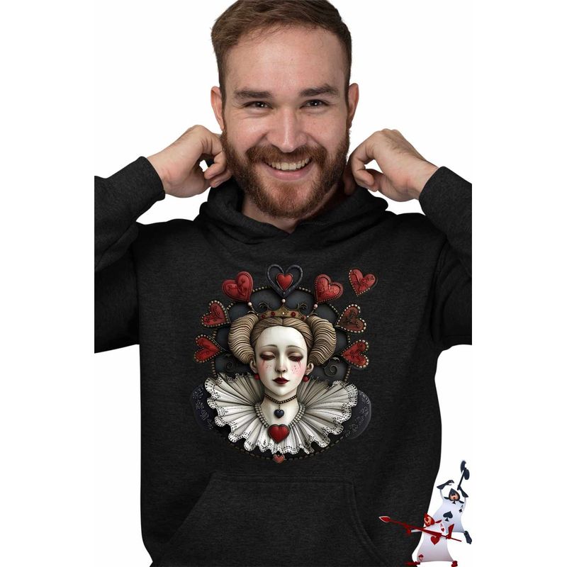 Fashion, accesorii si bijuterii - Barbati - Imbracaminte - Hanorace barbati - Hanorac Personalizat Barbati Alice Tara Minunilor Regina de Cupa, negru, marime M - Infinity.ro