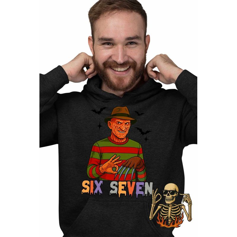 Fashion, accesorii si bijuterii - Barbati - Imbracaminte - Hanorace barbati - Hanorac Barbati Six Seven Freddy Krueger 67 Halloween, negru, marime 2XL - Infinity.ro