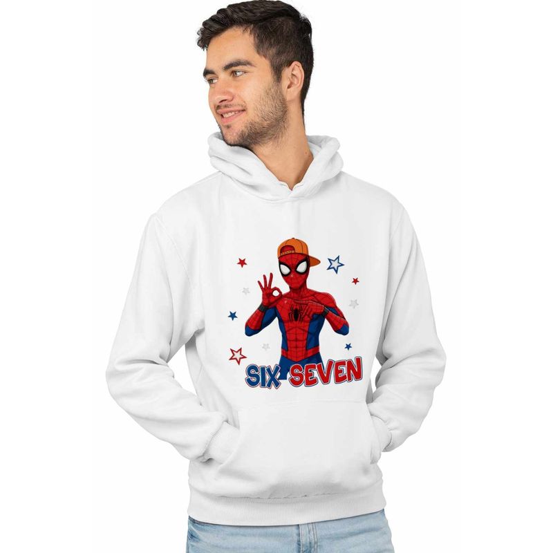 Fashion, accesorii si bijuterii - Barbati - Imbracaminte - Hanorace barbati - Hanorac Barbati Six Seven Spiderman 67 Marvel Superhero, alb, marime S - Infinity.ro