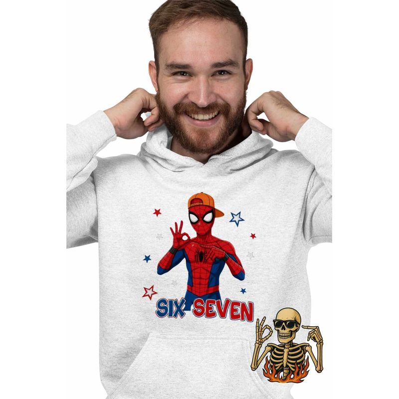 Fashion, accesorii si bijuterii - Barbati - Imbracaminte - Hanorace barbati - Hanorac Barbati Six Seven Spiderman 67 Marvel Superhero, alb, marime S - Infinity.ro