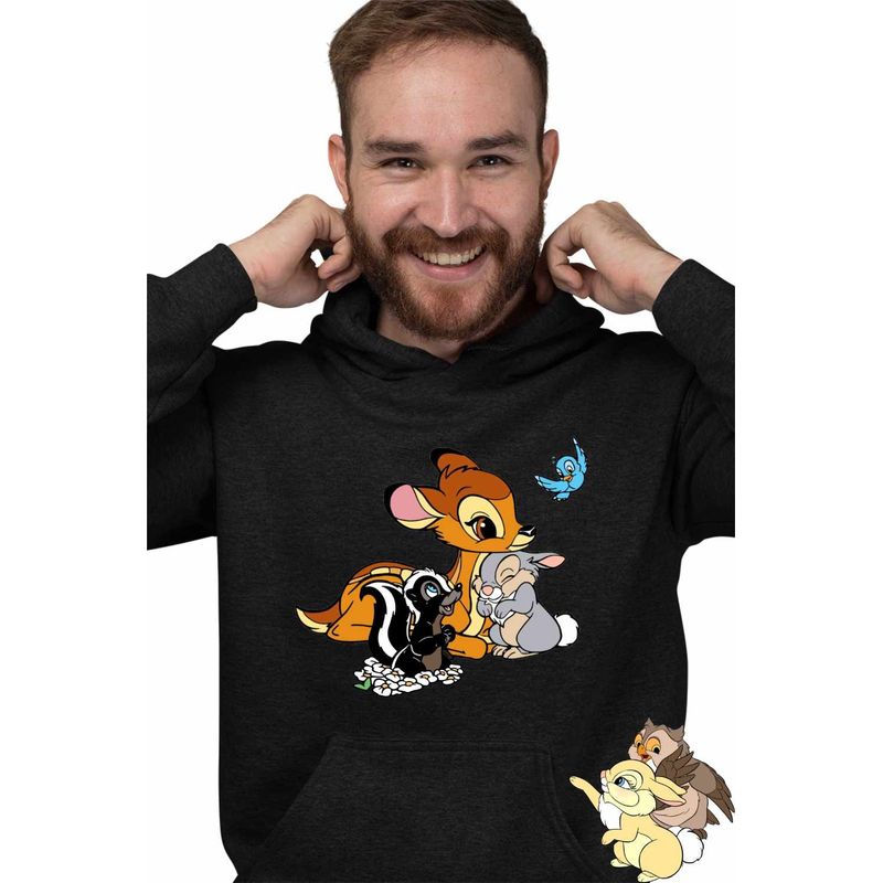 Fashion, accesorii si bijuterii - Barbati - Imbracaminte - Hanorace barbati - Hanorac Personalizat Barbati Bambi Thumper Flower Natura Sconcs, negru, marime S - Infinity.ro